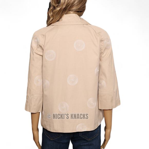 Johnny Was Embroidered Blazer Tan 3/4 Sleeve Boho Jacket Neutral Chic Size S - Picture 9 of 13